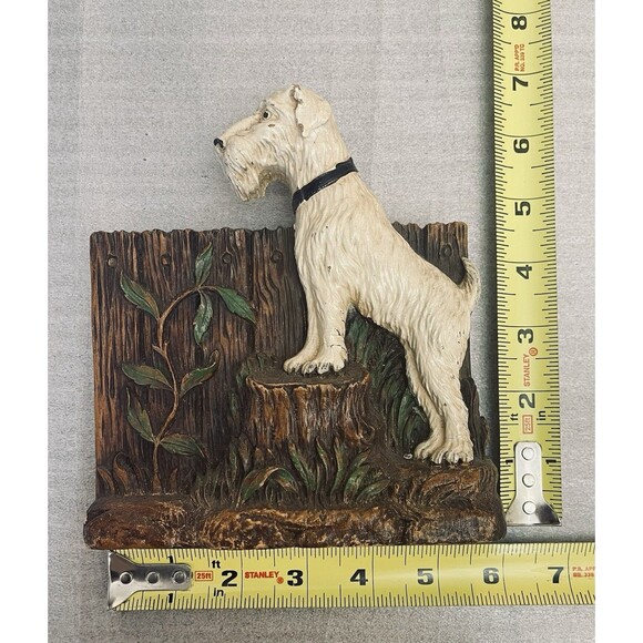 Vintage Syroco White Tan Schnauzer Garden Decor Dog Brush Holder 6.5" No Brush - Picture 3 of 4